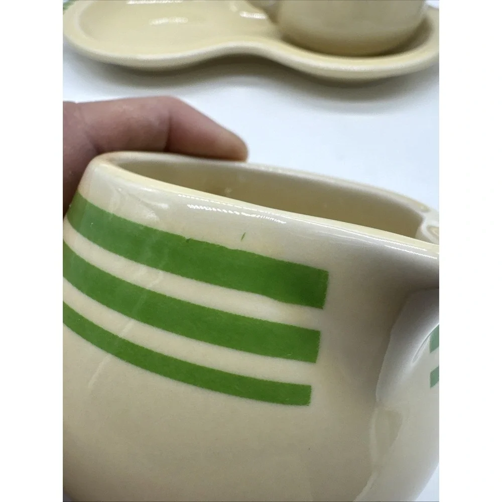 Fiesta Ware HLCCA  Covered Sugar Bowl & Creamer Figure 8 Tray Green Stripe